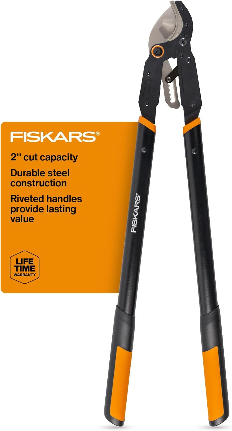 Fiskars Ratchet Drive Anvil Lopper 32 Inch Heavy Duty Tree Trimmer, 2 inch Cut Capacity, Riveted Handles for Easy Squeeze Cutting Power