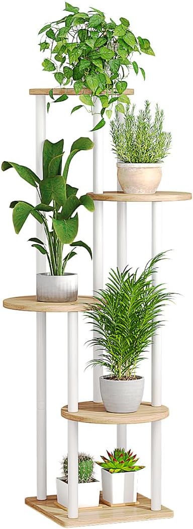AZERPIAN Plant Stand Indoor 5 Tier Metal Plant Shelf for Multiple Plants Corner Tall Flower Holders for Living Room Balcony Bedroom Patio Garden (White, 5 Tier)