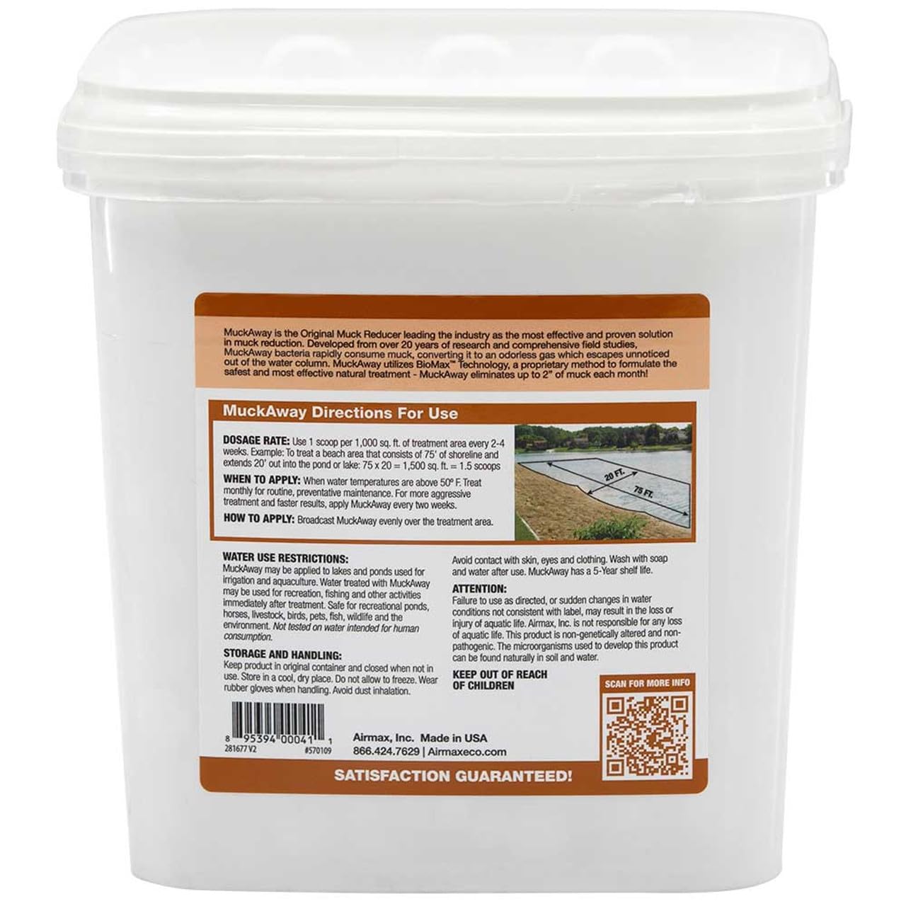 Airmax MuckAway, Natural Pond Muck Remover, Cleans & Clears Away Muck & Sludge, Easy to Use Bacteria & Enzyme Tablets, Safe for The Environment, Treats 1,500 Sq Ft, 6 Month Supply, 16 Scoops, 8 lbs