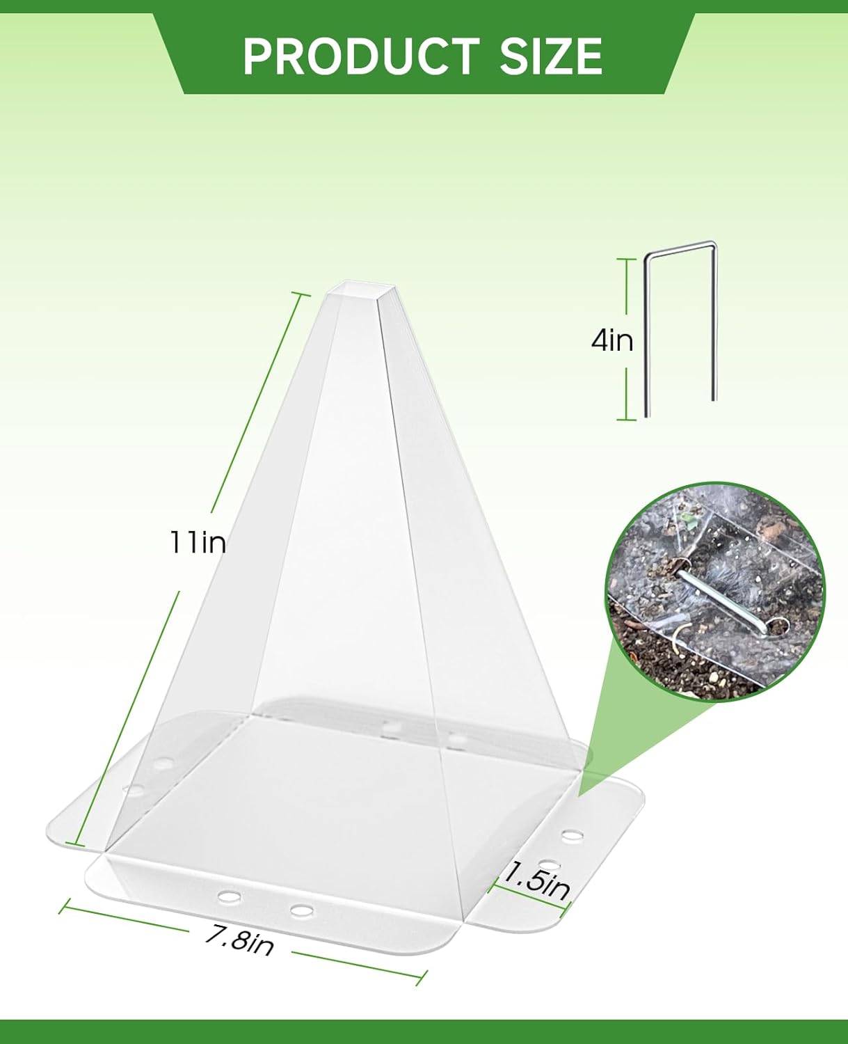 20 Pack Garden Cloches for Plants - Clear Reusable Plastic Seedling Covers with 40 Metal Stakes - Mini Greenhouse Plant Bell Covers for Frost, Sun, Pests Protection(7.8" x 11")