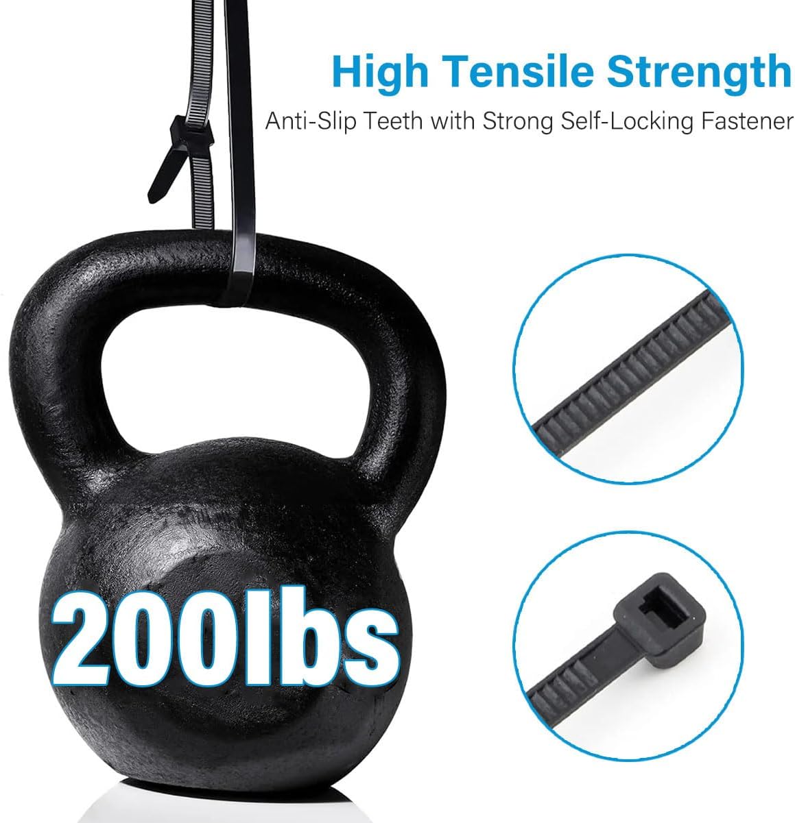 Zip Ties (100 Pack), Heavy Duty Cable Ties with 200 lbs Tensile Strength, Multi-Purpose Adjustable Black, UV Resistant Indoor and Outdoor Zip Ties for Home, Office