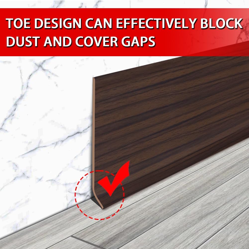 Vinyl Wall Base Baseboard Molding Trim 6" Flexible Self Adhesive Rubber Wall Base Moulding Trim Peel and Stick Design, 6 Inch x 20 Feet, Brown Wood