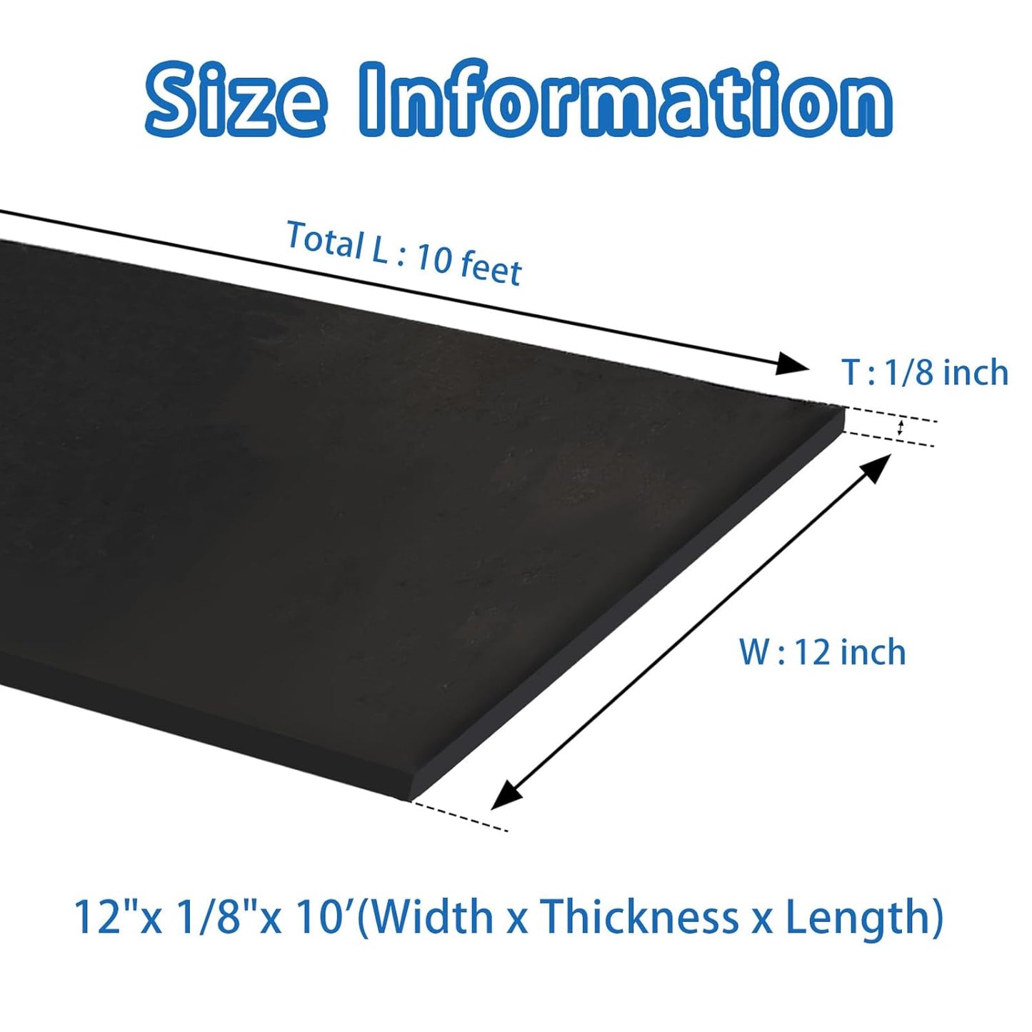 Black Solid Rubber Strip, 1/8 (.125)" Thick X 12" Wide X 10'Long, Solid Flat Rubber Roll for Anti-Slip, Anti-Vibration, DIY Gaskets, Crafts, Sealing, Supports, Protection
