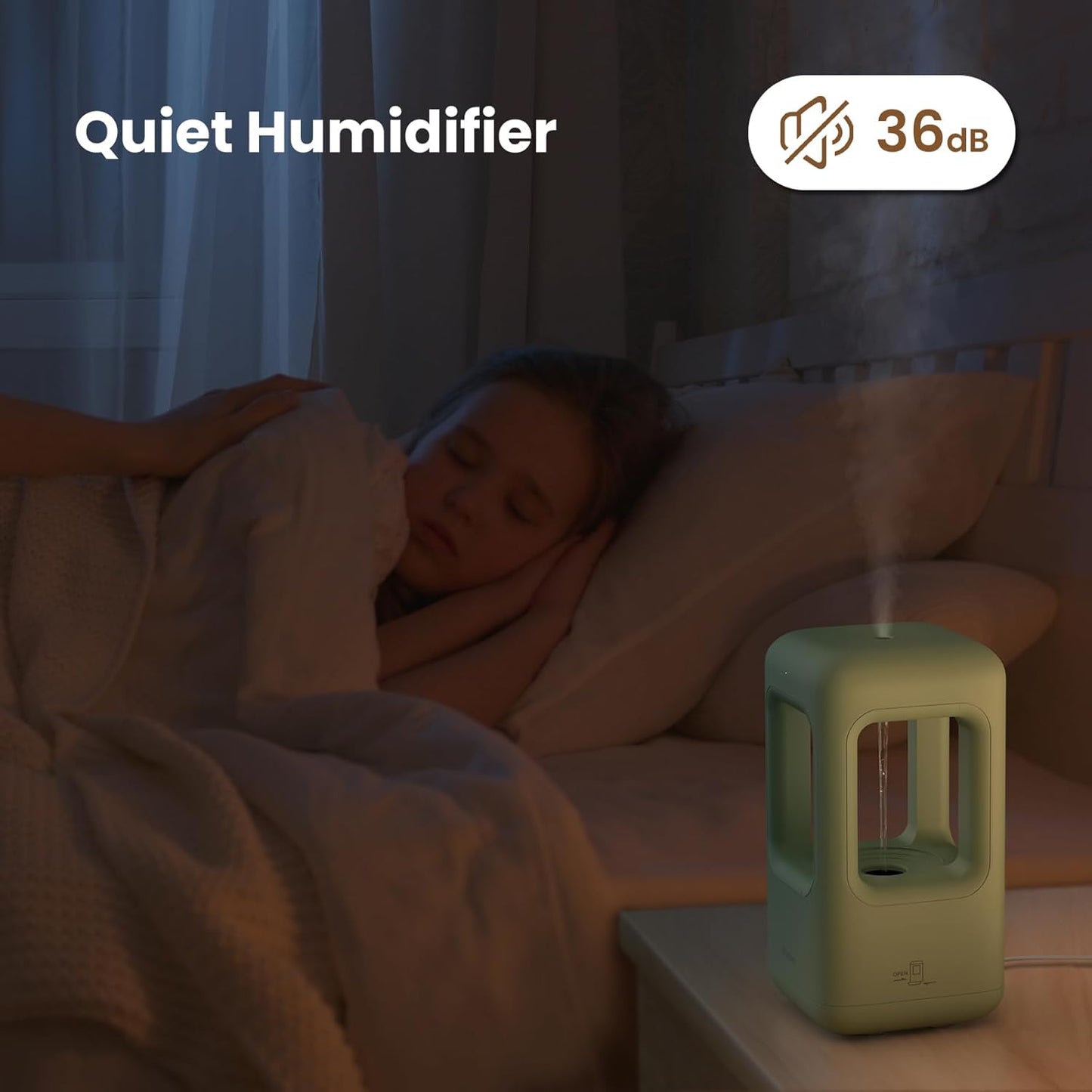 Green Mini Humidifiers for Bedroom & Plants - Small Desktop Humidifier, Portable Cool Mist for Nightstand, Desk, Indoor Plants - Quiet Personal Humidifier (0.6L, Auto Shut-Off)