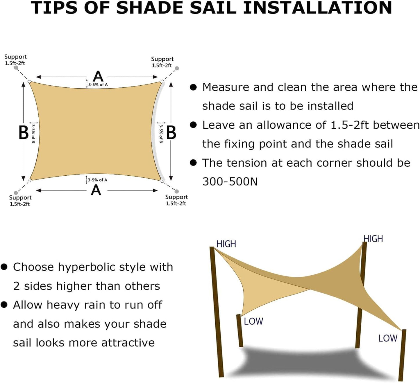 KANAGAWA 6'X7' Sand Custom Size Sun Shade Sail Rectangle UV Block Canopy Cover for Patio Backyard Lawn Garden Outdoor (Customized Available)