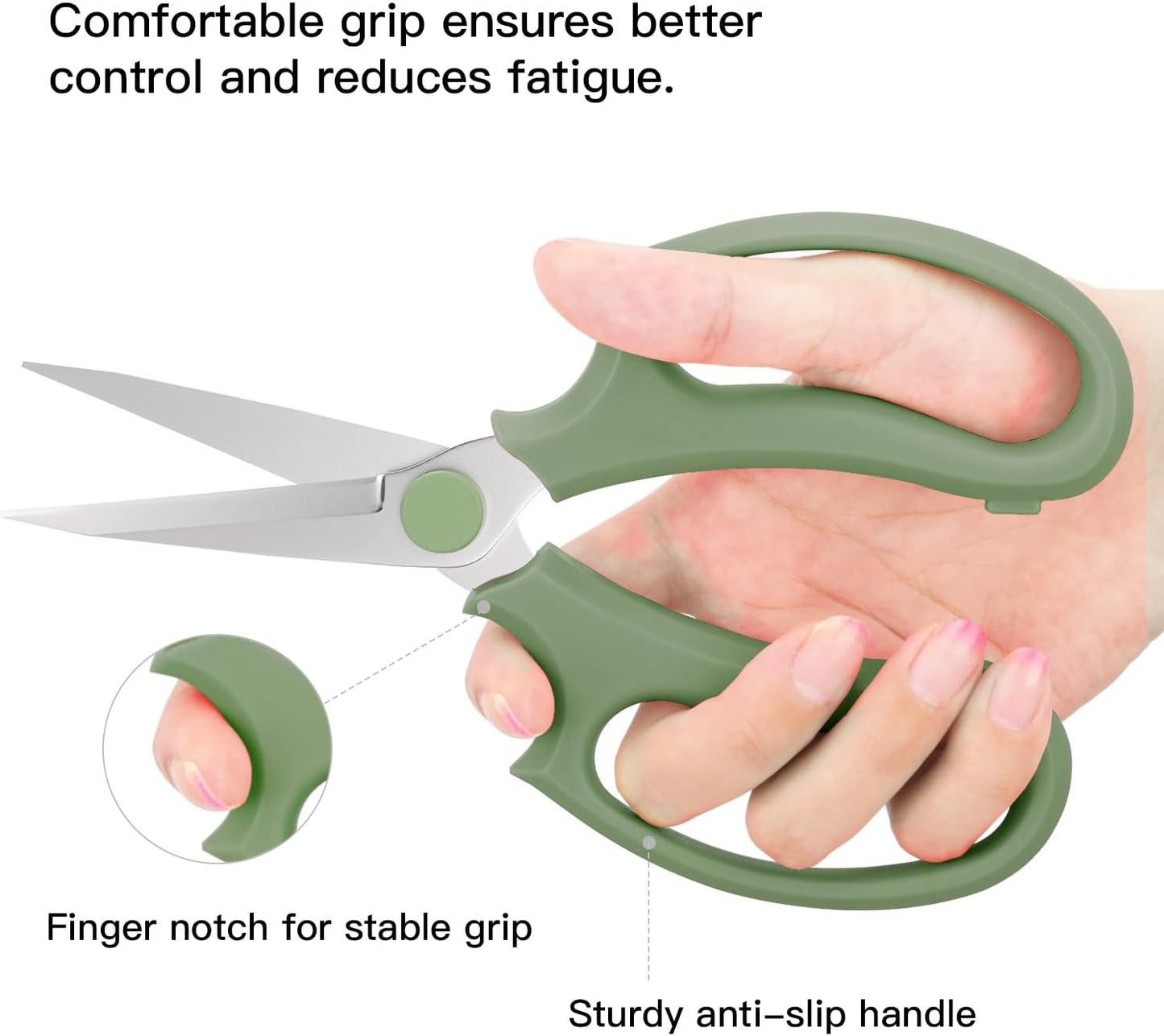 Flower Scissors, Strong Floral Shears, Premium Steel Pointed Garden Pruning Shears Floral Fruits Leaf Scissors Hand Pruner Snip Trimming Tool for Gardening Flower Arrangement,Avocado Green