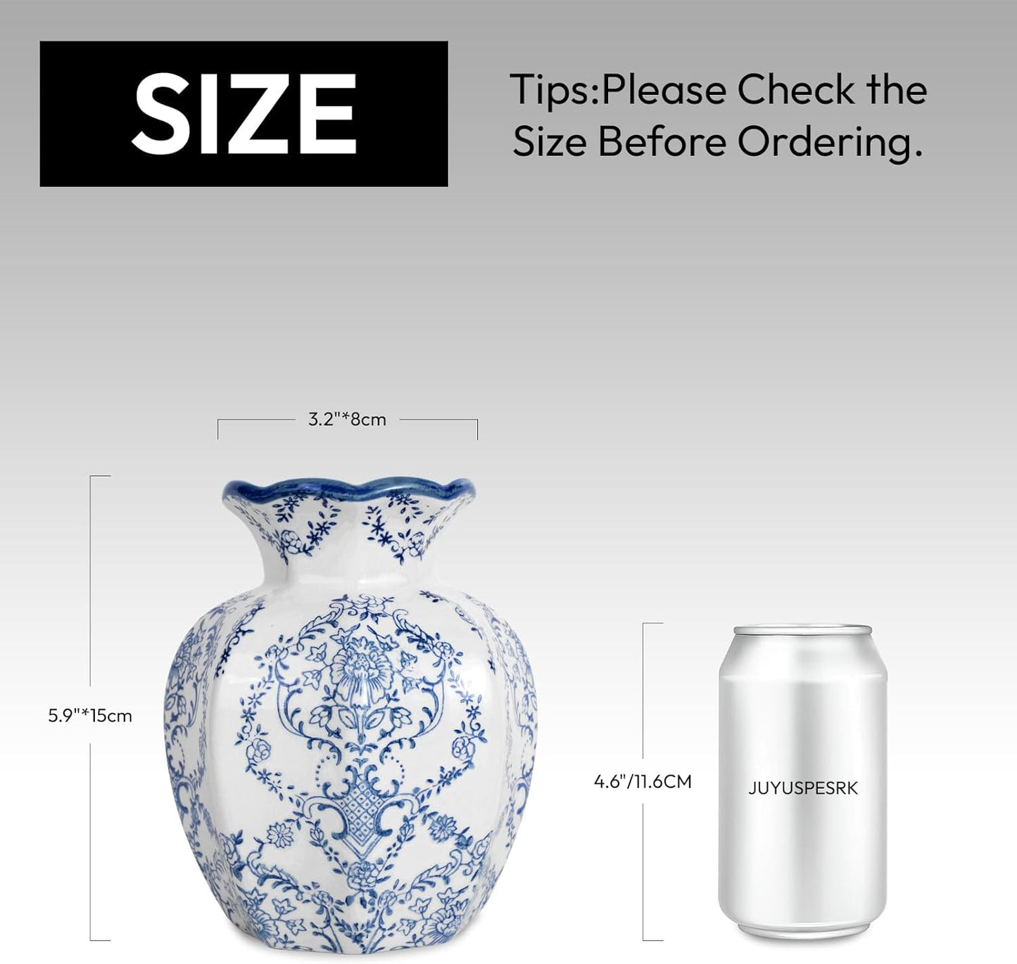 Chinoiserie Vase,Blue and White Vase,Vintage Ceramic Vases,Flower Vase for Centerpiece,Chinese Cute Vases for Living Room, Office,Home Decor (Blue White, Small)