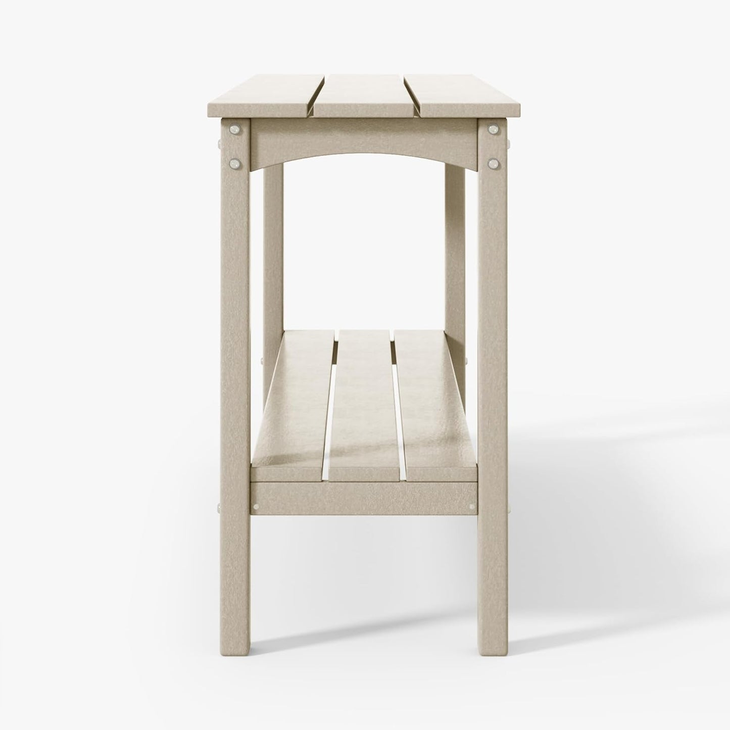 WestinTrends Malibu 55" Outdoor Patio HDPE Adirondack 2-Tier Shelf Console Table, Sand