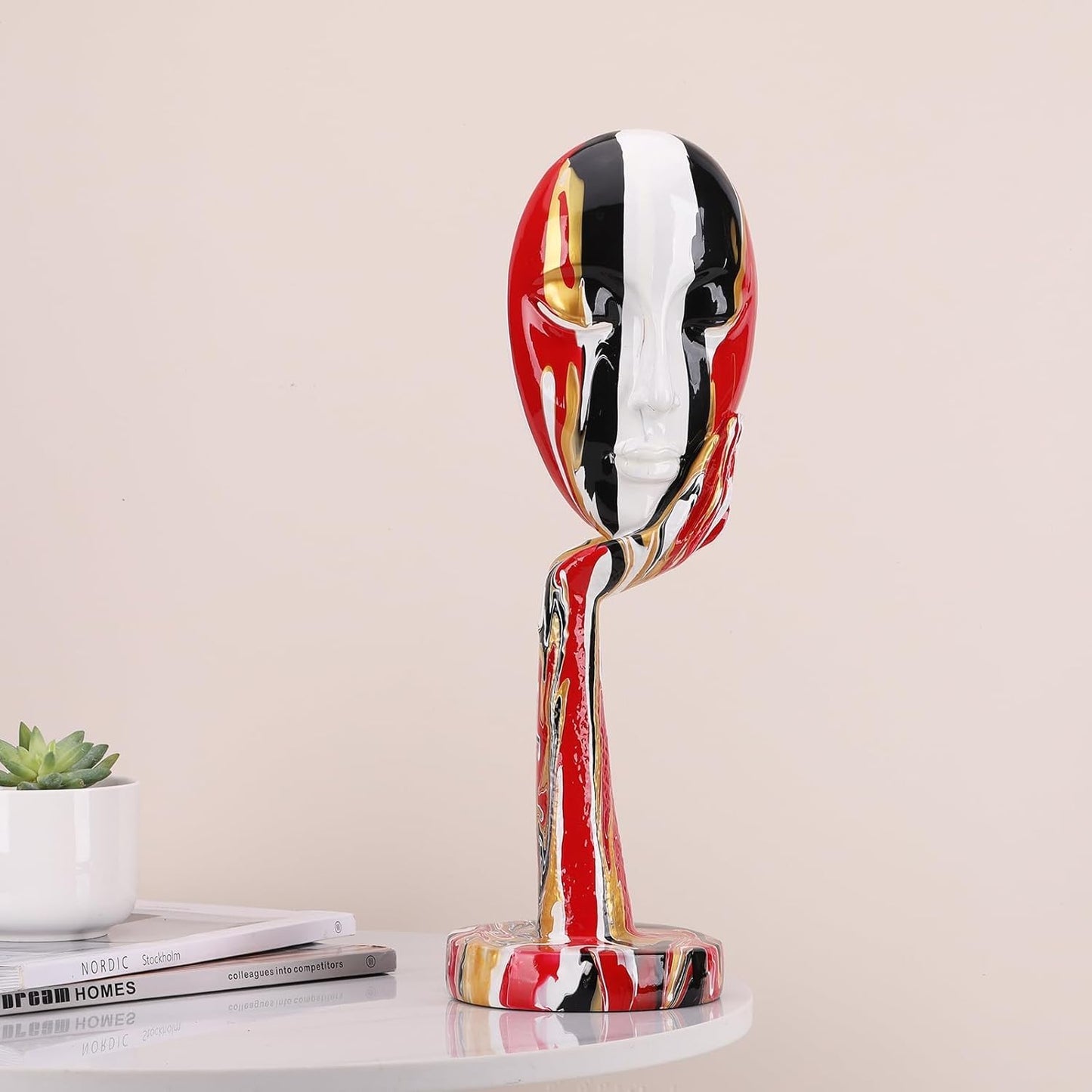 suruim Simple Creative Colorful Female Face Art Statue Thinker Sculpture Abstract Character Crafts Ornament Home Office Bedroom Living Room Study Decoration (Large-1 15.3in)