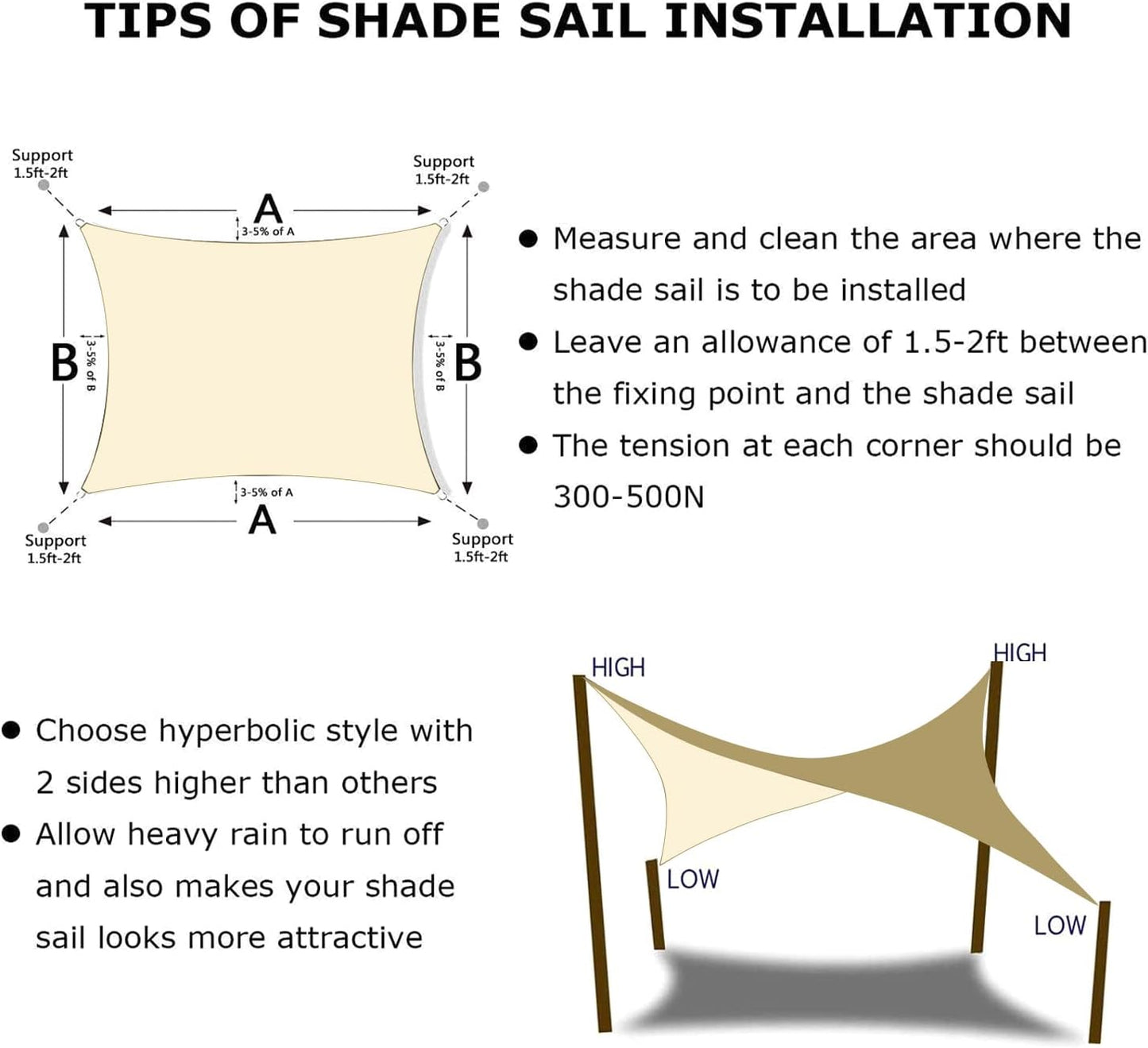 KANAGAWA 20'X22' Cream Custom Size Sun Shade Sail Rectangle UV Block Canopy Cover for Patio Backyard Lawn Garden Outdoor (Customized Available)