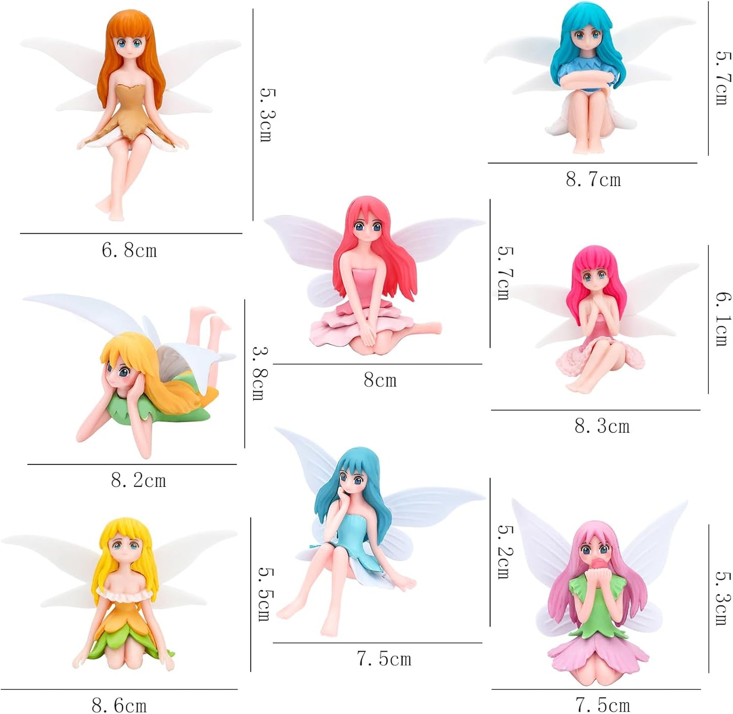 ONEST 8 Pieces Miniature Fairy Garden Accessories Small Fairy Figurines Hand Painted Fairies Figures Girl Fly Wing Figurines for Car Decor Fairies Garden Flower Pot Birthday Cake Topper