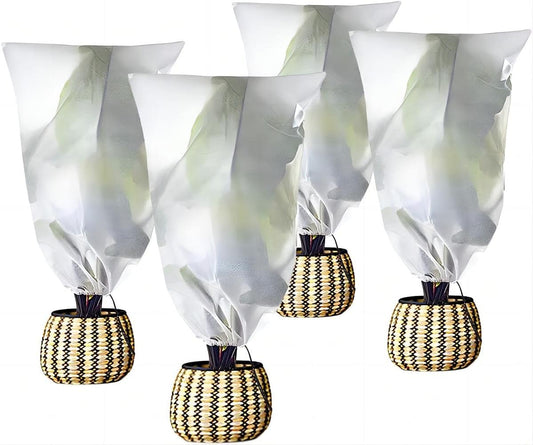 Agfabric Plant Covers Freeze Protection 72"x72"x12" 0.9oz Freeze Cloths for Plants Plant Frost Protection Covers Drawstring Bags Shrub Jacket Warm,White,4 Pack