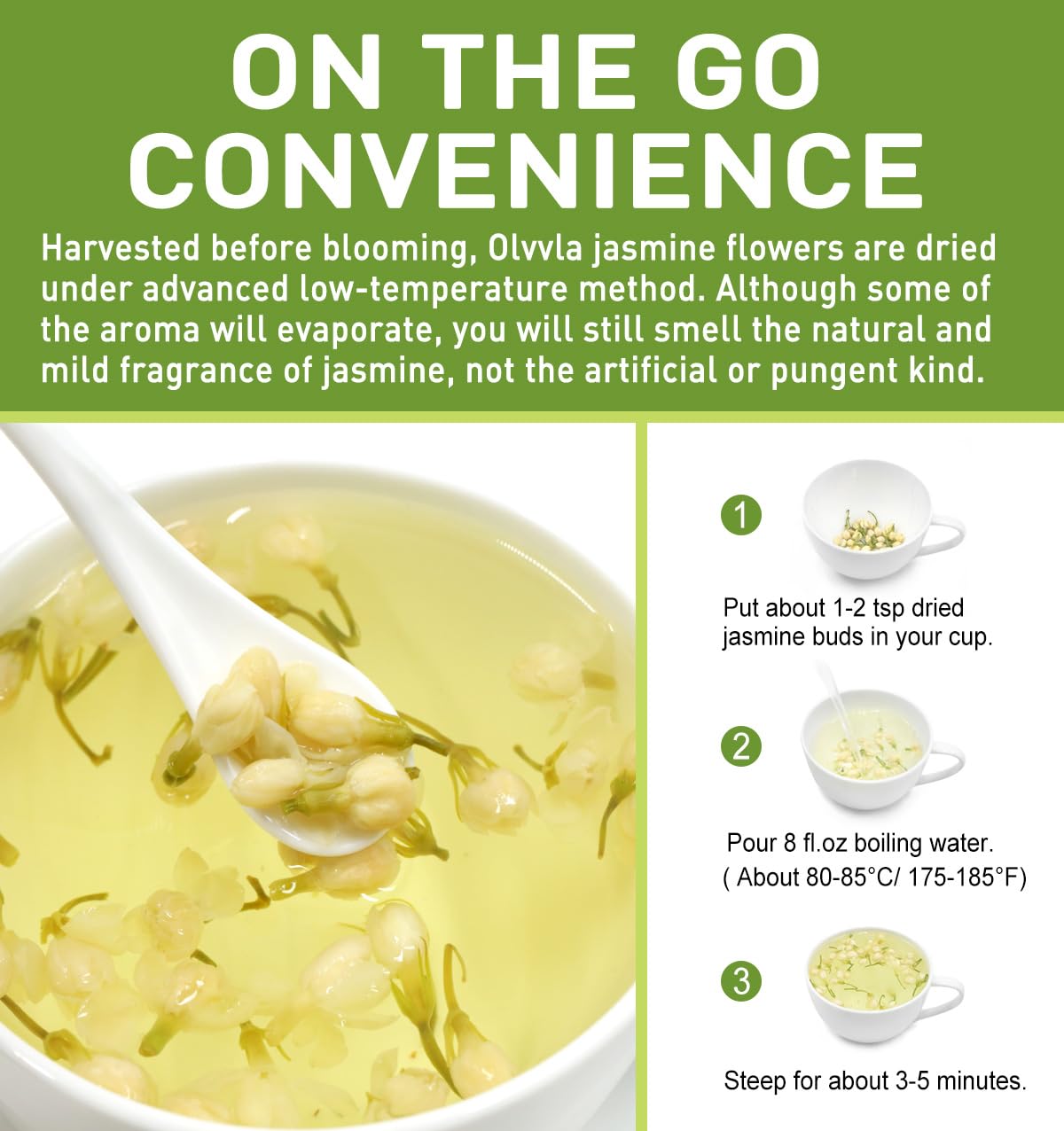 Olvvla - Dried Jasmine Flowers - 3oz/85g - 100% Natural Jasmine Tea Edible Flowers - Pure Jasmine Buds Loose Leaf Herbs - Non-GMO - Natural Fragrance