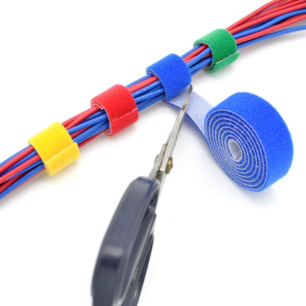 Reusable Fastening Tape Cable Ties 3/4 Inch Double Side Hook Roll (5 Yard, Blue)