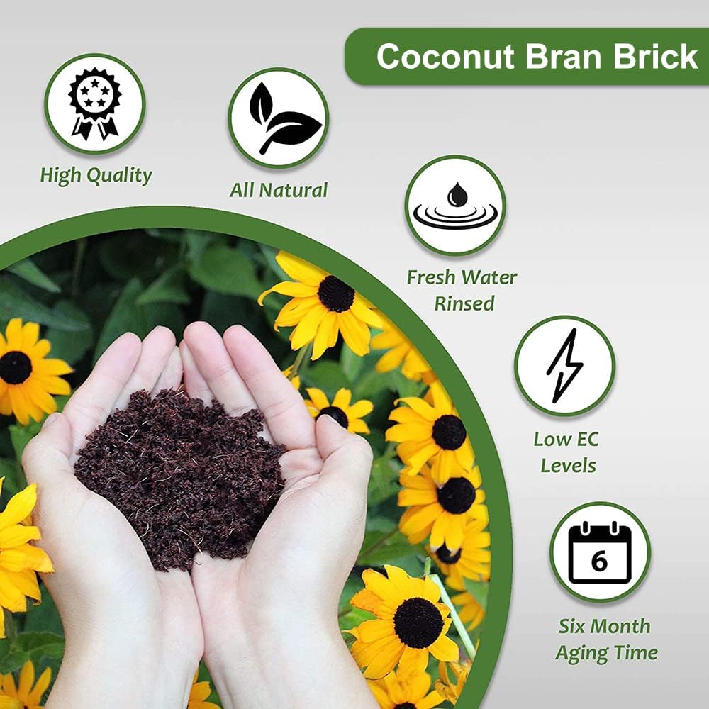Premium Coco Coir Brick, 11Lbs High Nutrient Compressed Coconut Soil, OMRI 100% Organic Low EC & PH Balanced Potting Soil for All Plants Gardening, Hydroponics and Reptile Substrate 1-Pack
