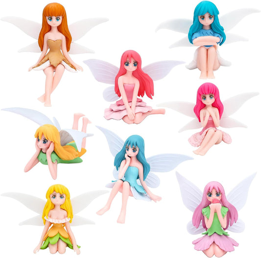 ONEST 8 Pieces Miniature Fairy Garden Accessories Small Fairy Figurines Hand Painted Fairies Figures Girl Fly Wing Figurines for Car Decor Fairies Garden Flower Pot Birthday Cake Topper
