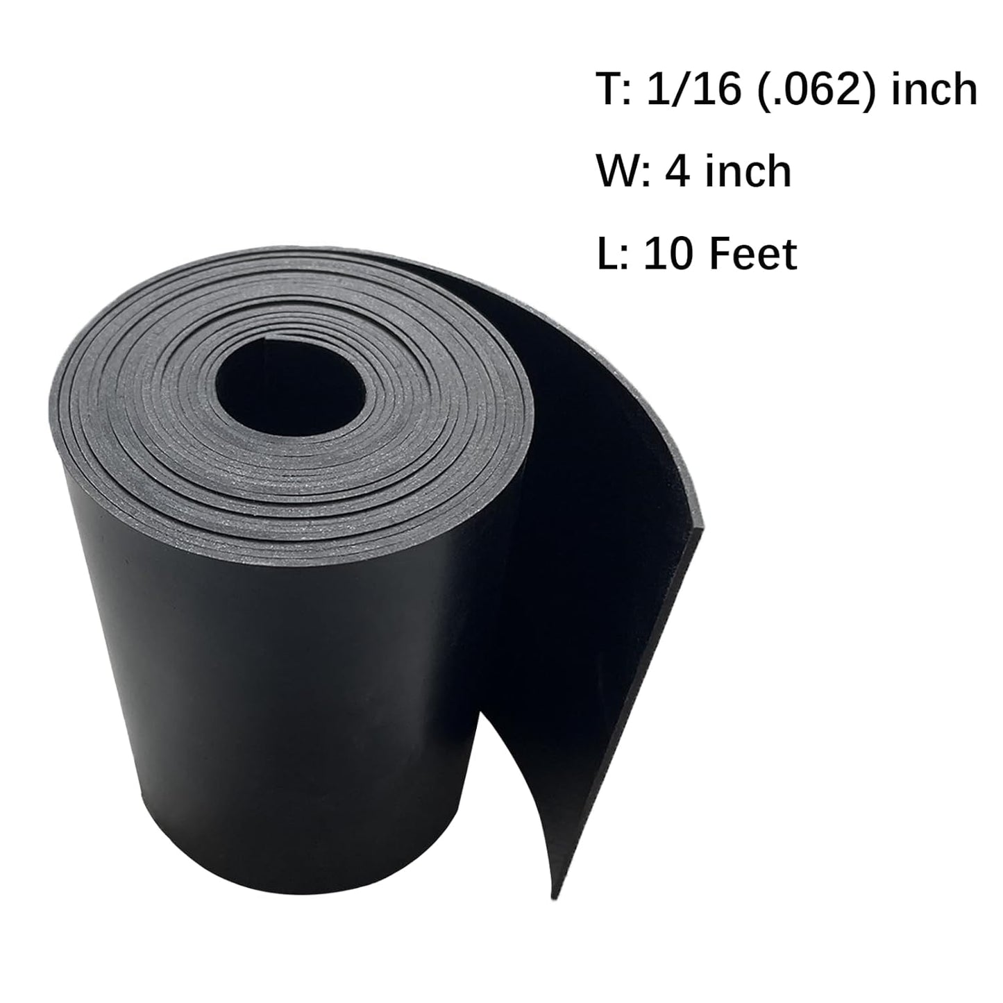 Solid Rubber Sheet, Rolls, Strips 1/16 (.062)" Thick X 4" Wide X 10'Long, Solid Rubber Rolls for Warehouse Anti-Slip,Flooring, Abrasion