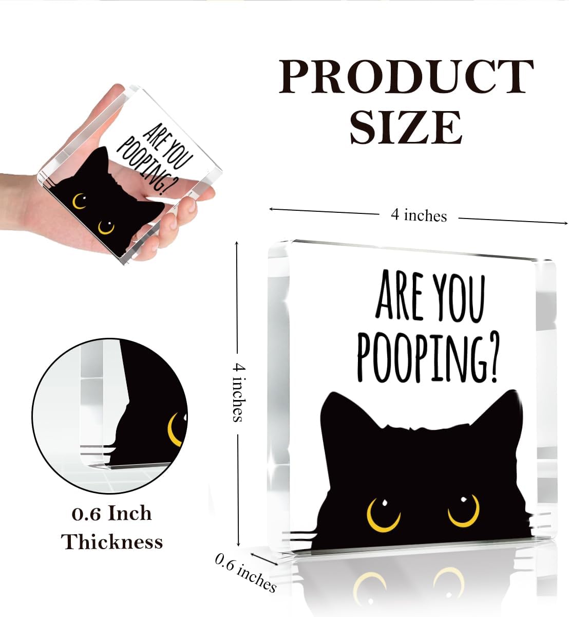 Are You Pooping Funny Sign，Black Cat Decor， Cat Bathroom Decor，Home Decor Bathroom Acrylic Creative Gift Cat Gifts for Women Cat Lovers，Funny Decorate Retro for Home Toilet 4x4 Inches