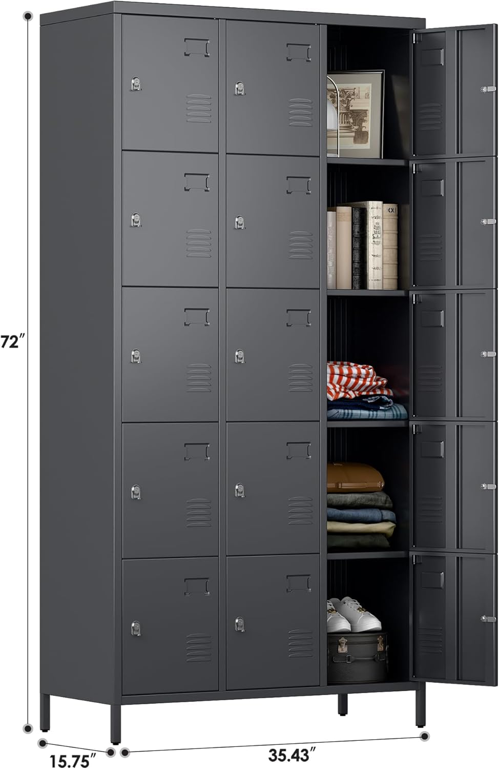 15 Doors Metal Lockers for Employees for Offices School Gyms Home,Assembly Required,Dark Gray