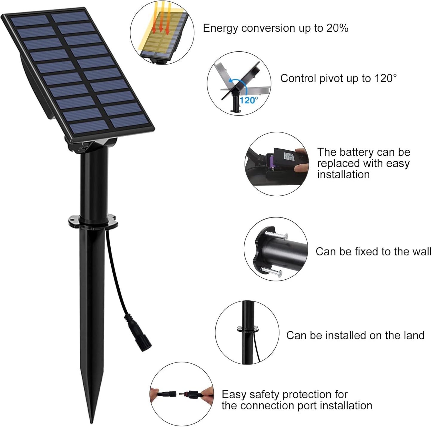 T-SUN Solar Spotlights Outdoor Waterproof, Solar Landscape Spotlights, Solar Powered Spot Lights for Trees, Flag, Garden, Pond, Pathway, Pool Area(Warm White)