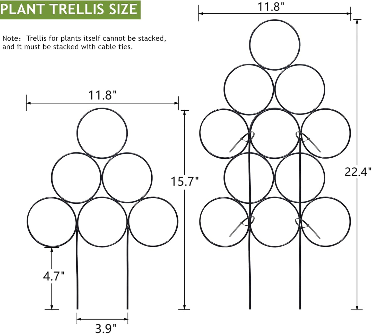 15.7 Inch Plant Trellis Indoor for Potted Plants 2 Pack Indoor Houseplant Trellis for Climbing Plants Stackable for Vine Ivy Support(15.7inch Black)