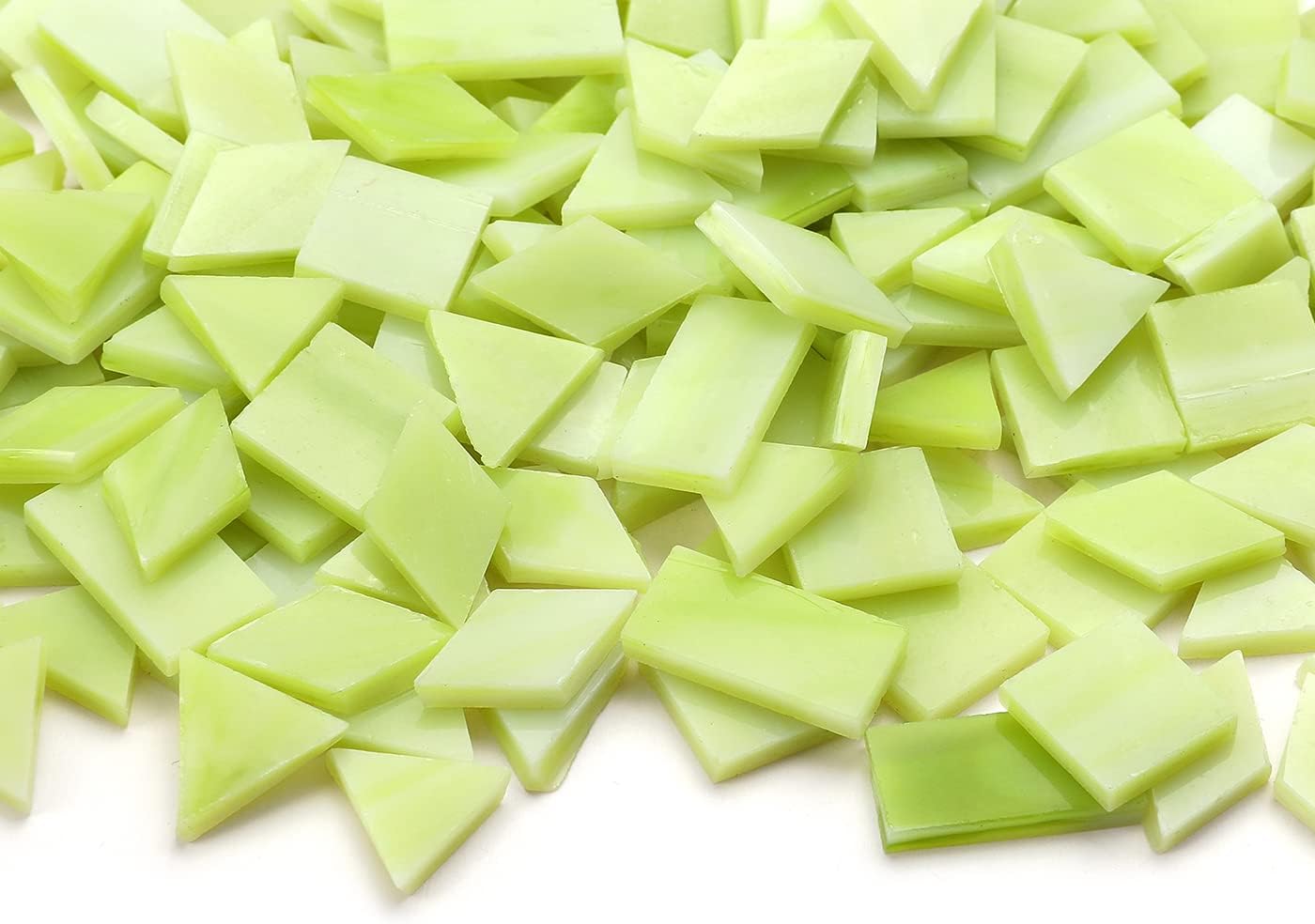 Lanyani 200 Mixed Color Glass Mosaic Tiles - 4 Shapes, Tiffany Stained Glass Pieces for Crafts, Chartreuse Green