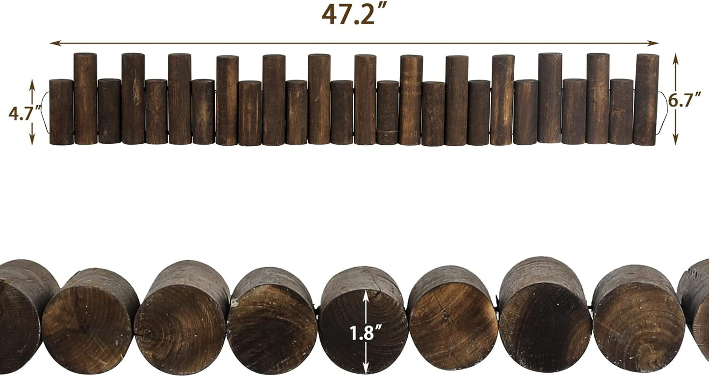 Worth Garden Log Rolls Edging - Wooden Short Fence Border - 6.5 in. H x 47 in. L Burnt Wood Finish Outdoor Garden Lawn Landscape Edging Flexible Decorative Heavy-Duty Tree Fence Border