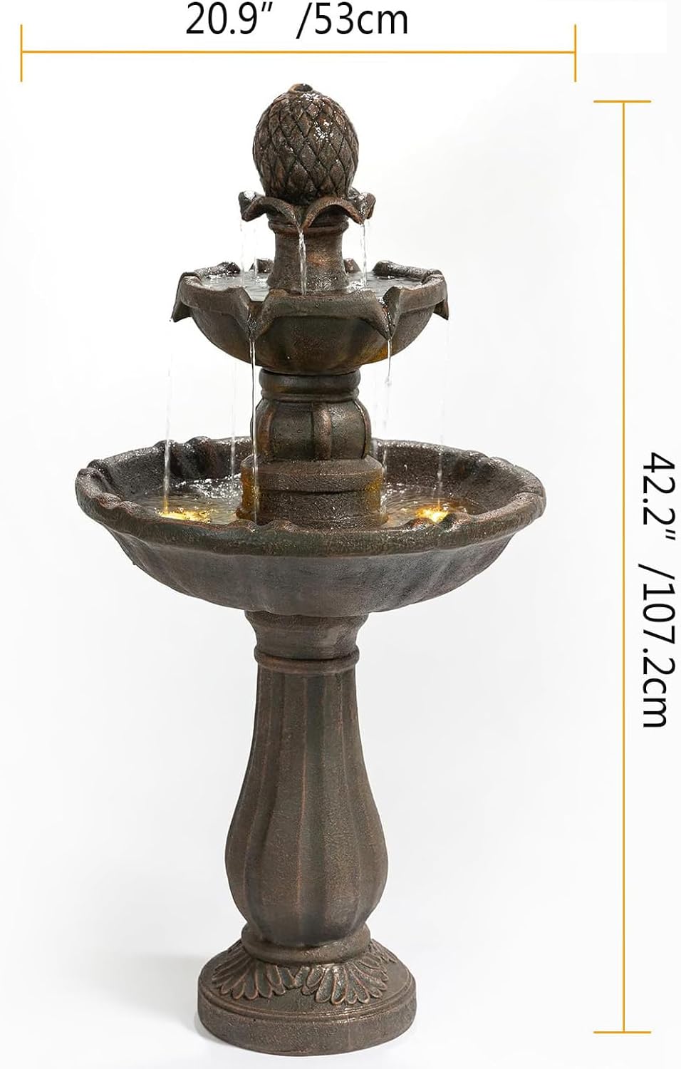 3 Tiered Outdoor Water Fountains –42.2 in. Tall, Like Stone Bird Bath for Outside, Elegant Waterfall Feature for Garden, Yard, Patio, Home Decor (Bronze Color)