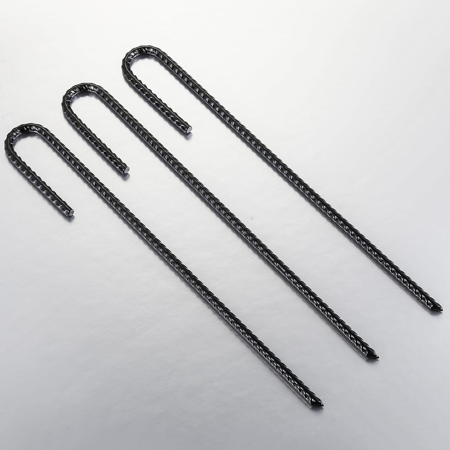 Rebar Stakes U/J Hook Extra Heavy Duty,(50pcs) 12 inch x 1/4 inch Rust Proof Coated Steel Ground Stakes Ground Anchors, Garden Stake Metal Stakes Tent Stakes Trampoline Anchors (J-Hook)