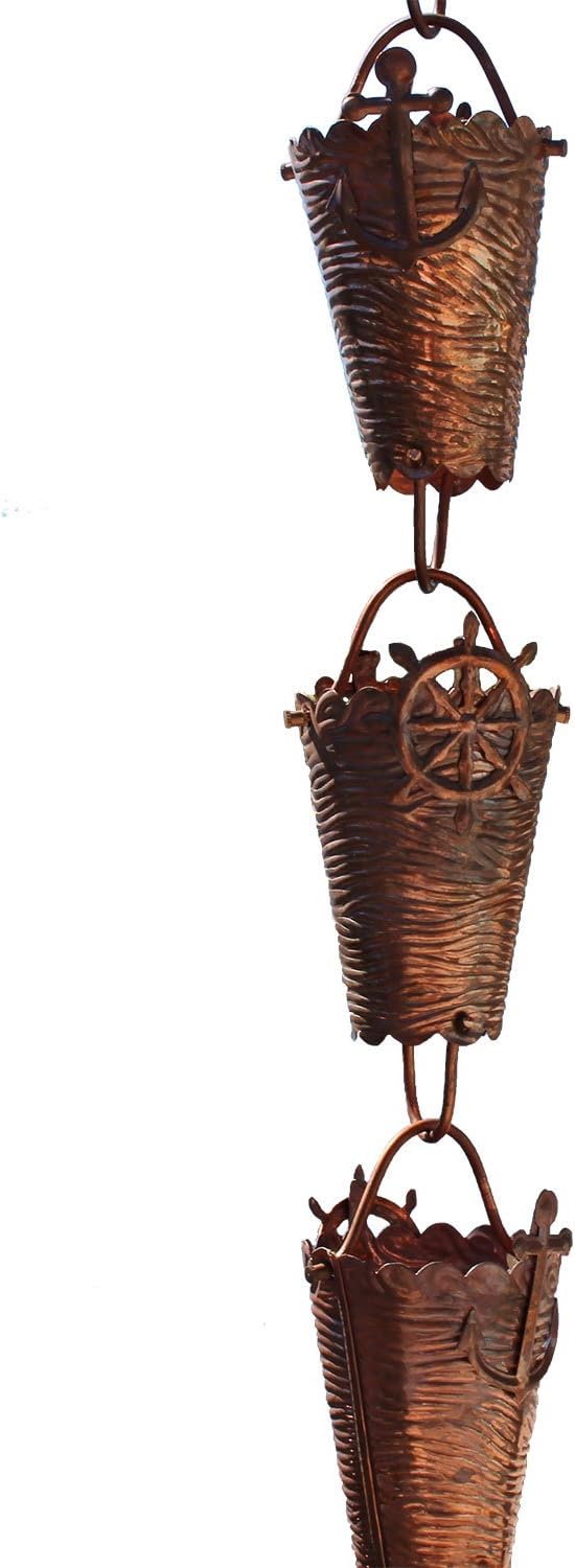 Nautical Cups Copper Rain Chain with Installation Kit - 11 Foot