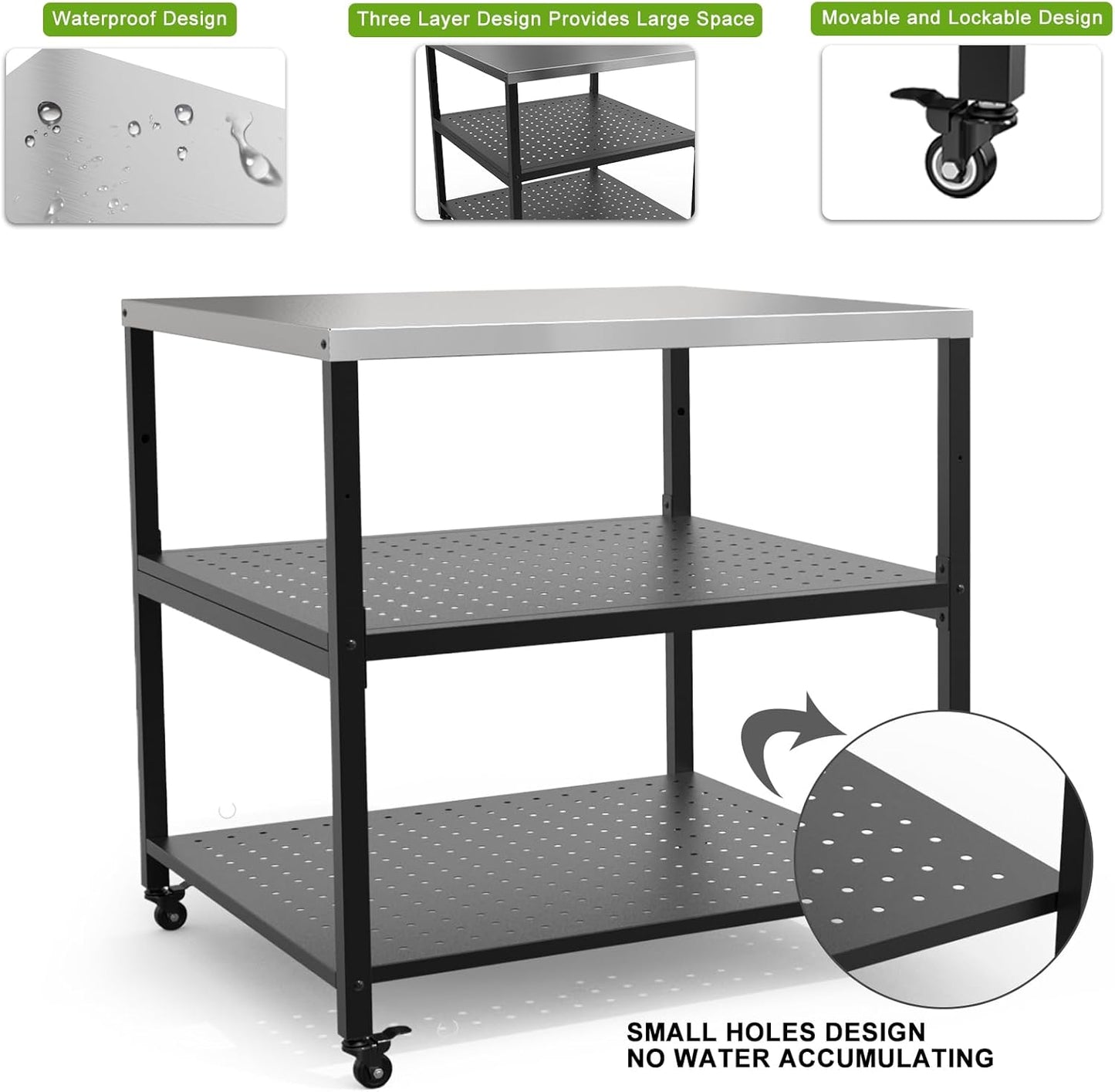 31.5” Pizza Oven Table for ooni Ninja Gozney Aidpiza BIG HORN, Modular Grill Cart for Blackstone Cuisinart Weber Char-Broil Royal Gourmet Pit Boss GasOne Griddle, Movable Food Prep Workcart Stand