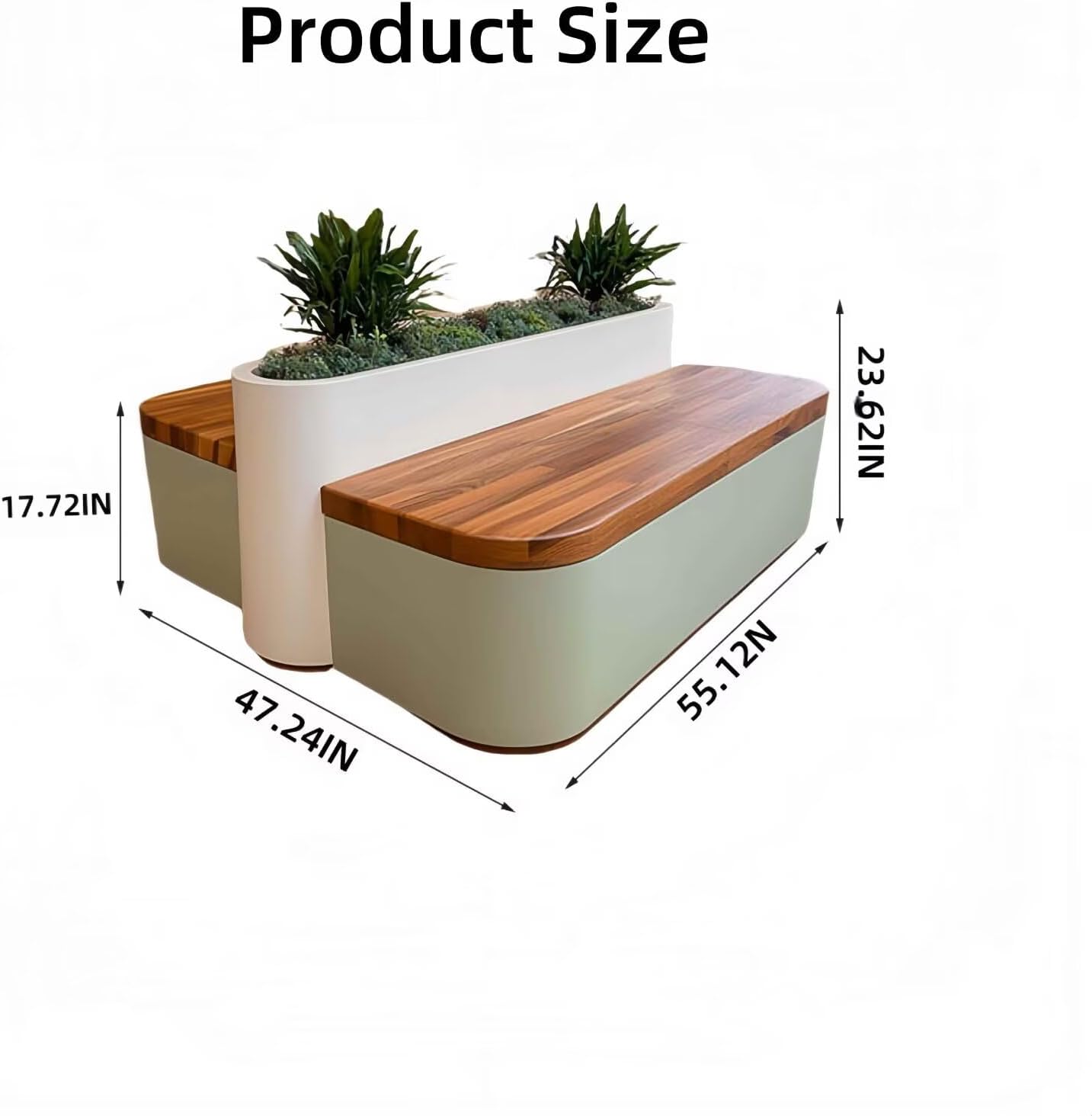 Outdoor Bench - Modern Outdoor Park Planter Bench Includes Luxurious and Simple Flower Box & Wooden Seating Area for Commercial Plaza,Food Court(55.12IN)