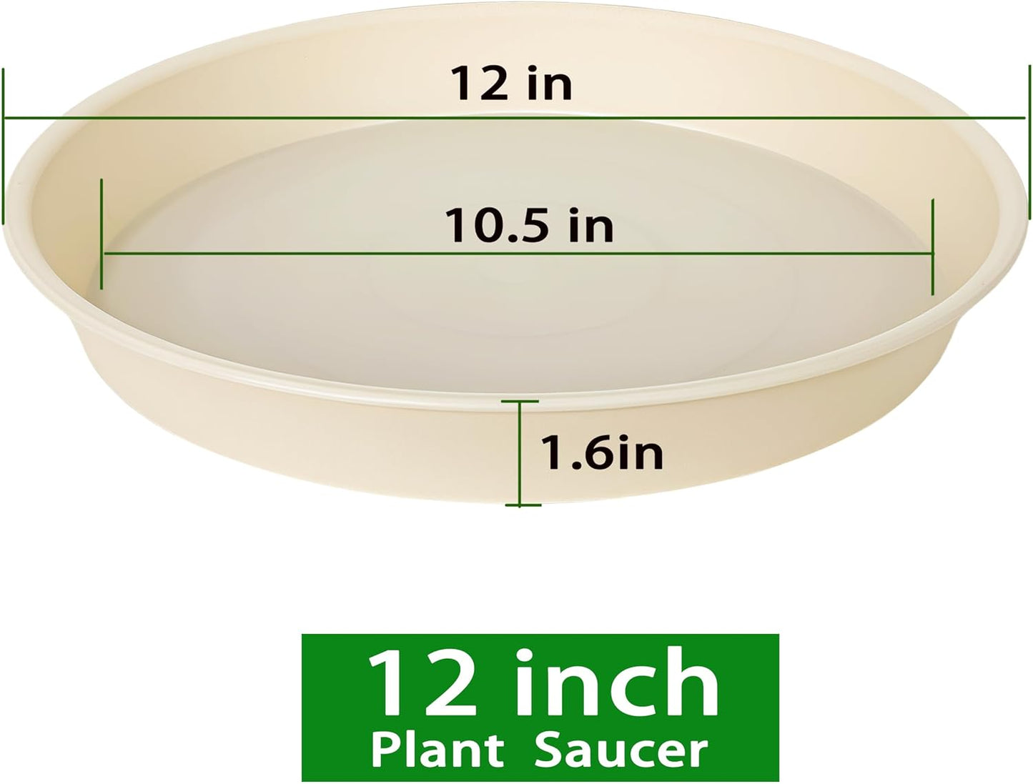 6 Pack of 12 inch Plant Saucer, Heavy Duty Plastic Plant Saucer 12" Round, Durable Plant Tray for Pots, Plant Saucers for Indoors, Plant Trays for Planter (12", Beige)