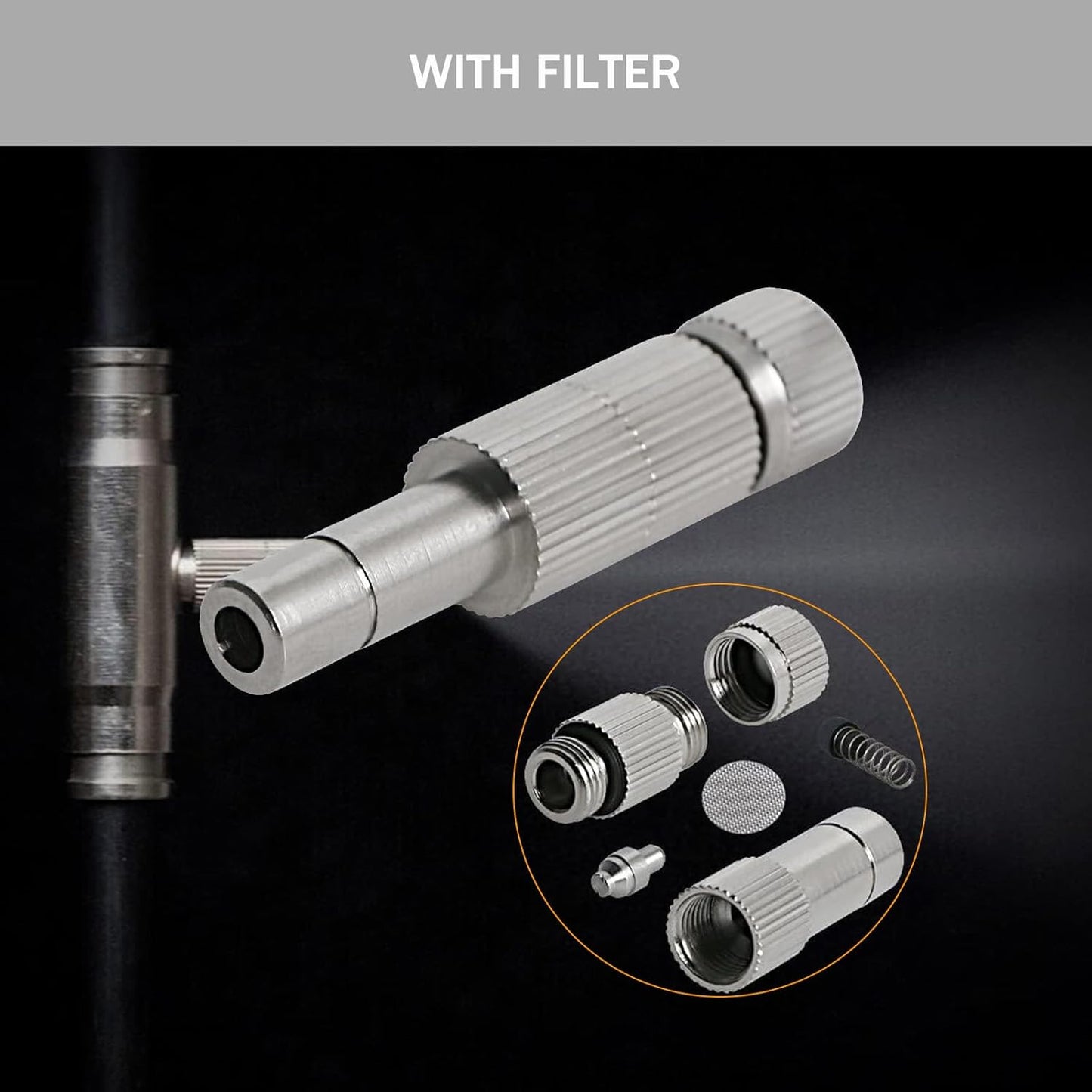 20pcs Brass Mister Nozzles, 6mm Misting Nozzles for Outdoor Cooling System, Landscaping, Air Humidification, Greenhouse Irrigation (with Filter, 0.028"/0.7mm Orifice)