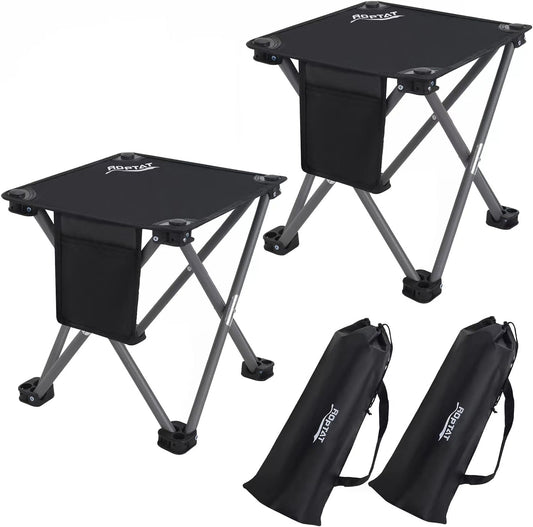 Roptat 2 Pack Camping Stool,Portable Folding Compact Lightweight Stool Seat for Camping Fishing Hiking Gardening Outdoor Walking Backpacking Travelling and Beach with Carry Bag (Black)