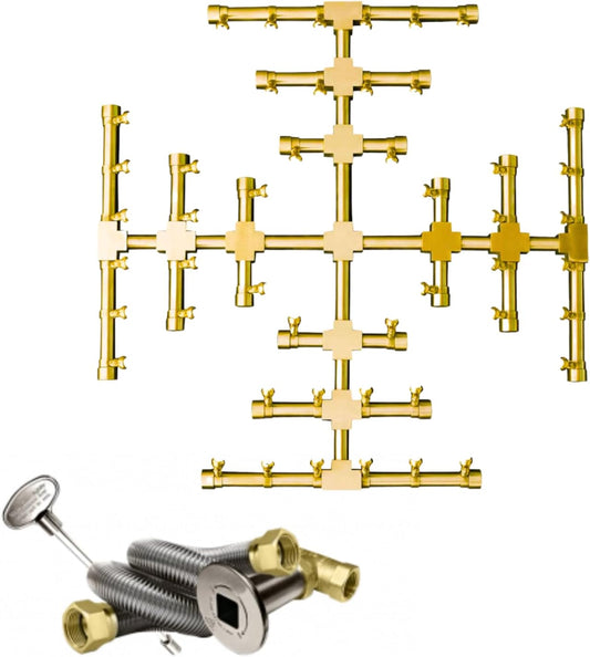25" Inch Brass Jet Burner for Round & Square Fire Pit - Natural Gas or Propane Fireplace - Premium Fire Pit Burner for Outdoor