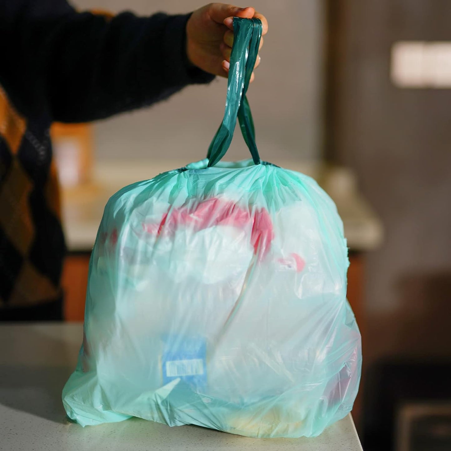 Biodegradable drawstring trash bags, 4 Gallon, 100% Compostable garbage bags wastebasket liners bags for kitchen bathroom office garden,US BPI ASTM D6400 and Europe OK Compost Home Certified