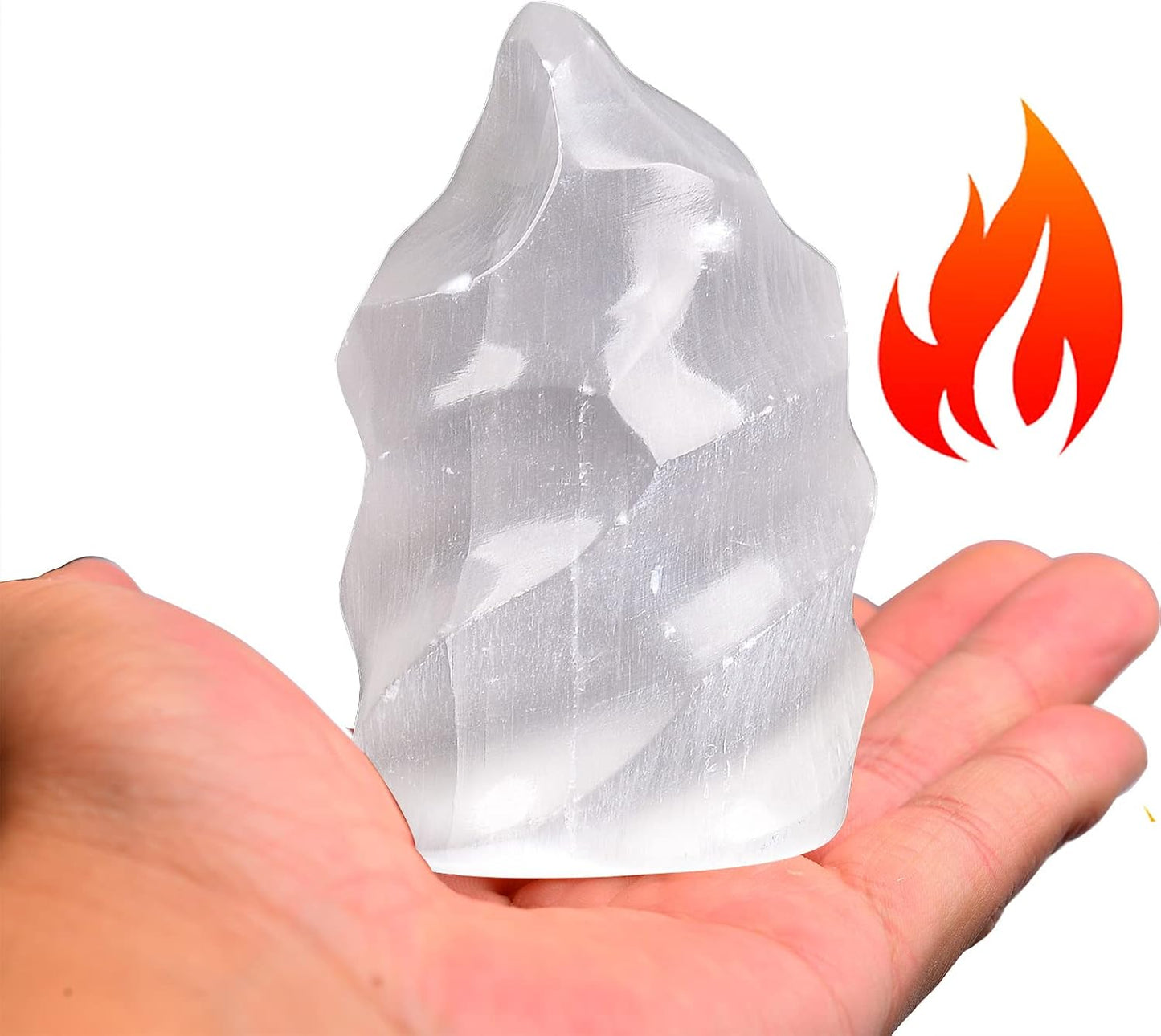 AMOYSTONE Selenite Crystal Tower Flame Shaped Stone Large Healing Crystal Meditation Home Decor 4"