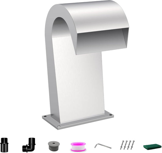 S-Shape Waterfall Spillway Ground Pool Fountain, LONGRUNNEW 304 Stainless Steel Outdoor Water Featur 14.09" x 9.57" x 10.04" for Garden Decor, Landscape Accents & Patio Pond Water Feature-Small