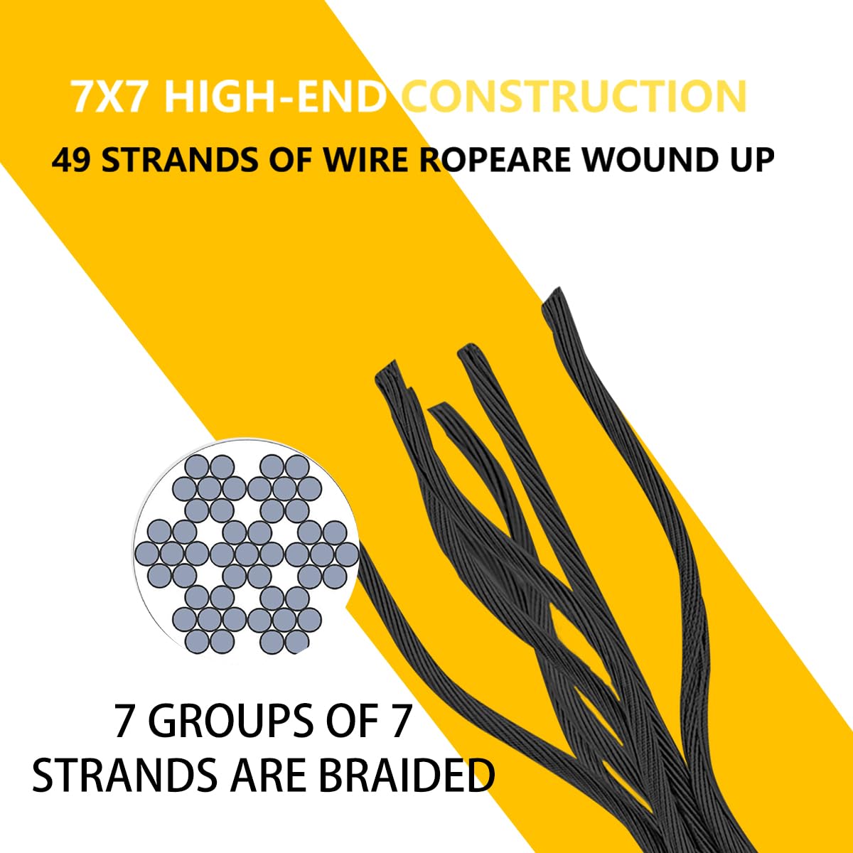 Black 200FT 1/8" T316 Stainless Steel Cable with Cutter, 7x7 Strands Aircraft Wire Rope for Deck Railing, Stair Handrail, Porch Fence, High Strength for Indoor and Outdoor Use