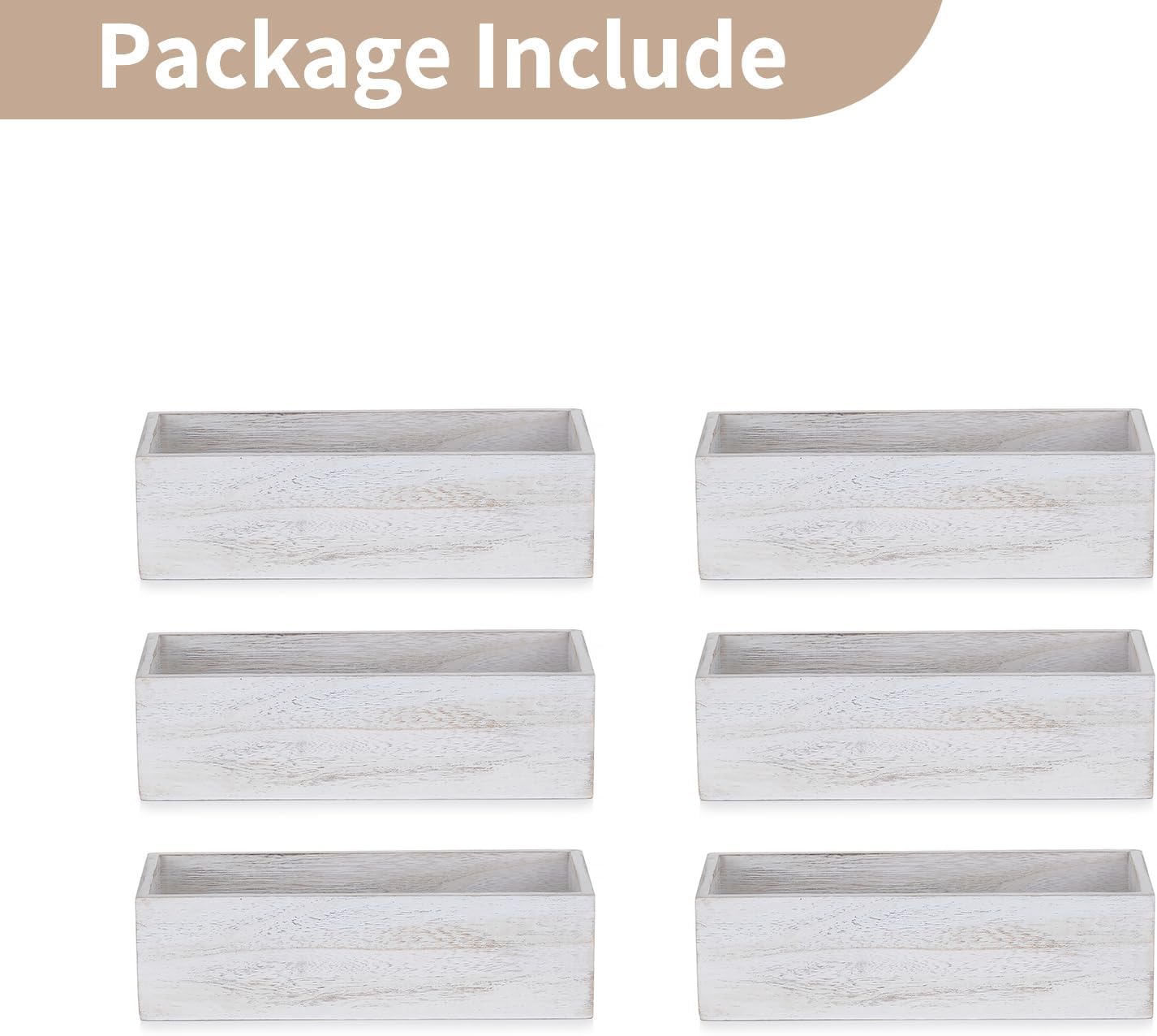 NUPTIO Flower Box Rectangle Centerpieces: 6 Pcs 11.8" Long Wood Vase Boxes Small Rustic Washed White Centerpiece Box for Wedding Tables Fall Decor