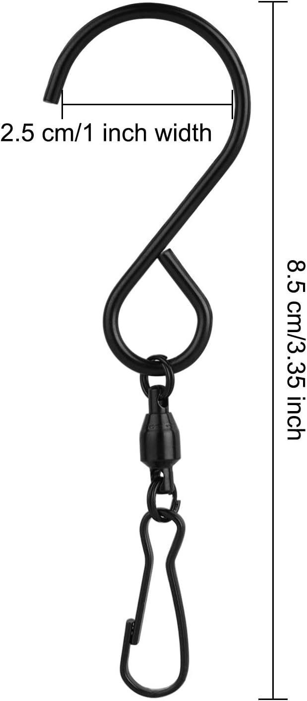 KUUQA 20 Pack Swivel Hooks Clips Wind Spinner S Hook Clips Hanging Wind Chimes Crystal Twisters Party Supplies (Black)