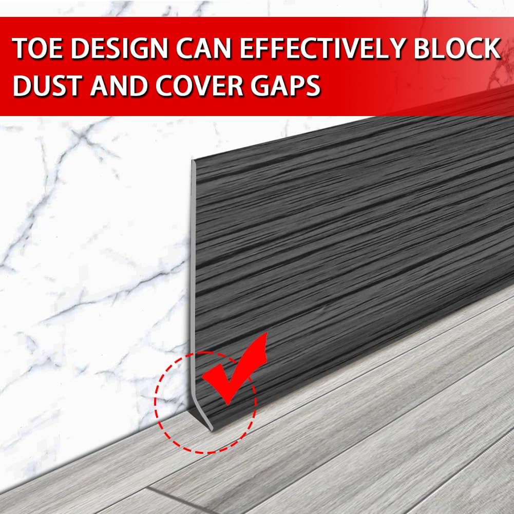 FONUNO Vinyl Wall Base Baseboard Molding Trim 4" Flexible Self Adhesive Rubber Wall Base Moulding Trim Peel and Stick Design, 4 Inch x 20 Feet, Dark Gray Wood Grain