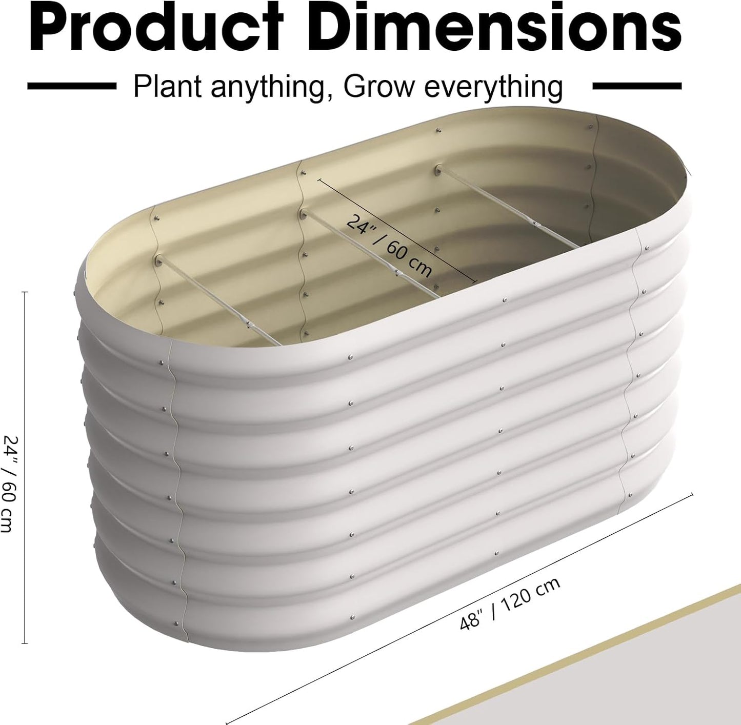 4x2x2ft Oval Galvanized Raised Garden Bed Kits Outdoor Large Metal Modular Planter Box 9-in-1 Raised Beds for Gardening,Vegetables,Fruits,Flowers & Herbs (White)