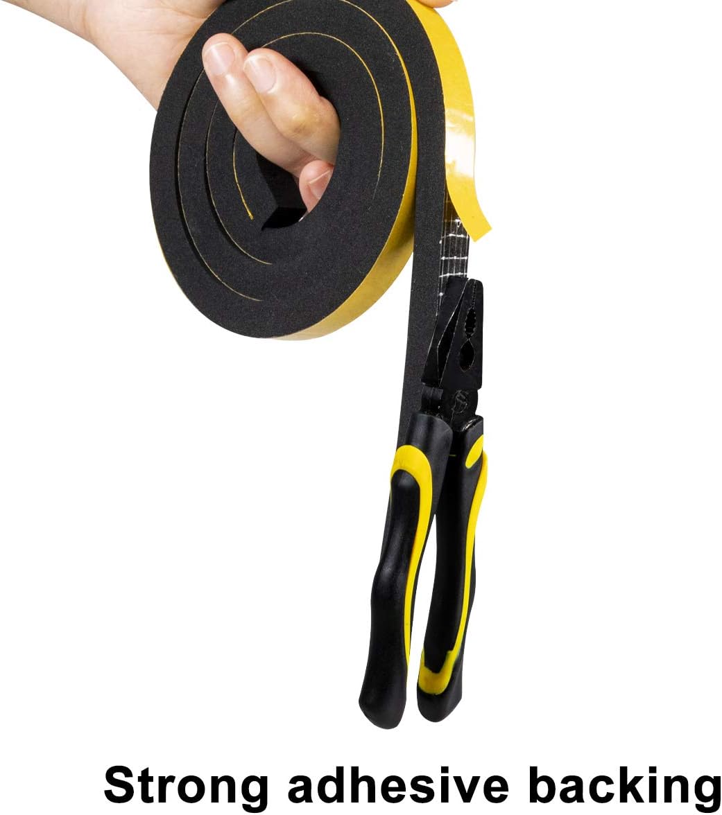 Foam Weather Stripping for Doors and Windows 1/2 inch W x 1/8 inch T, Adhesive Weather Strip Seal Tape (Total 49.5 Ft Length, 3 Rolls of 16.5 Ft Each)