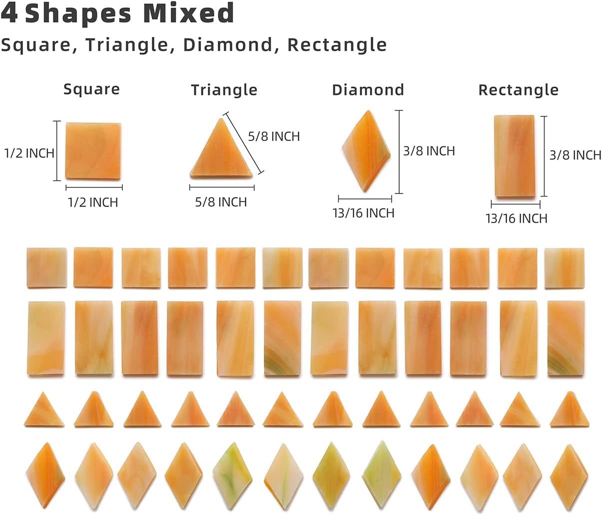 Lanyani Glass Mosaic Tiles for Art Crafts, 4 Shapes Mixed Colorful Glass Tiles Tiffany Stained Glass Pieces, 200 Pieces, Square/Rectangle/Diamond/Triangle
