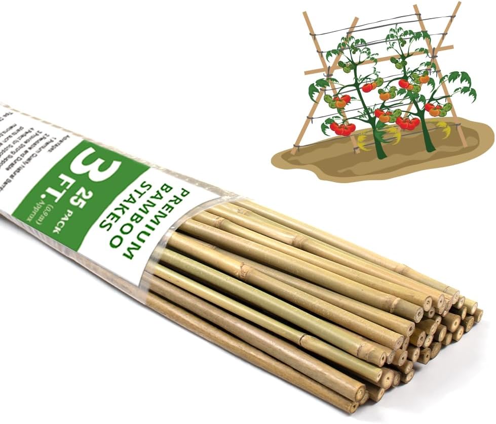 Bamboo Stakes,3FT Natural Bamboo Garden Stakes,BOVITRO 25Pcs Plant Stakes,Bamboo Sticks for Tomato,Beans,Vegetable and Climbing Plants