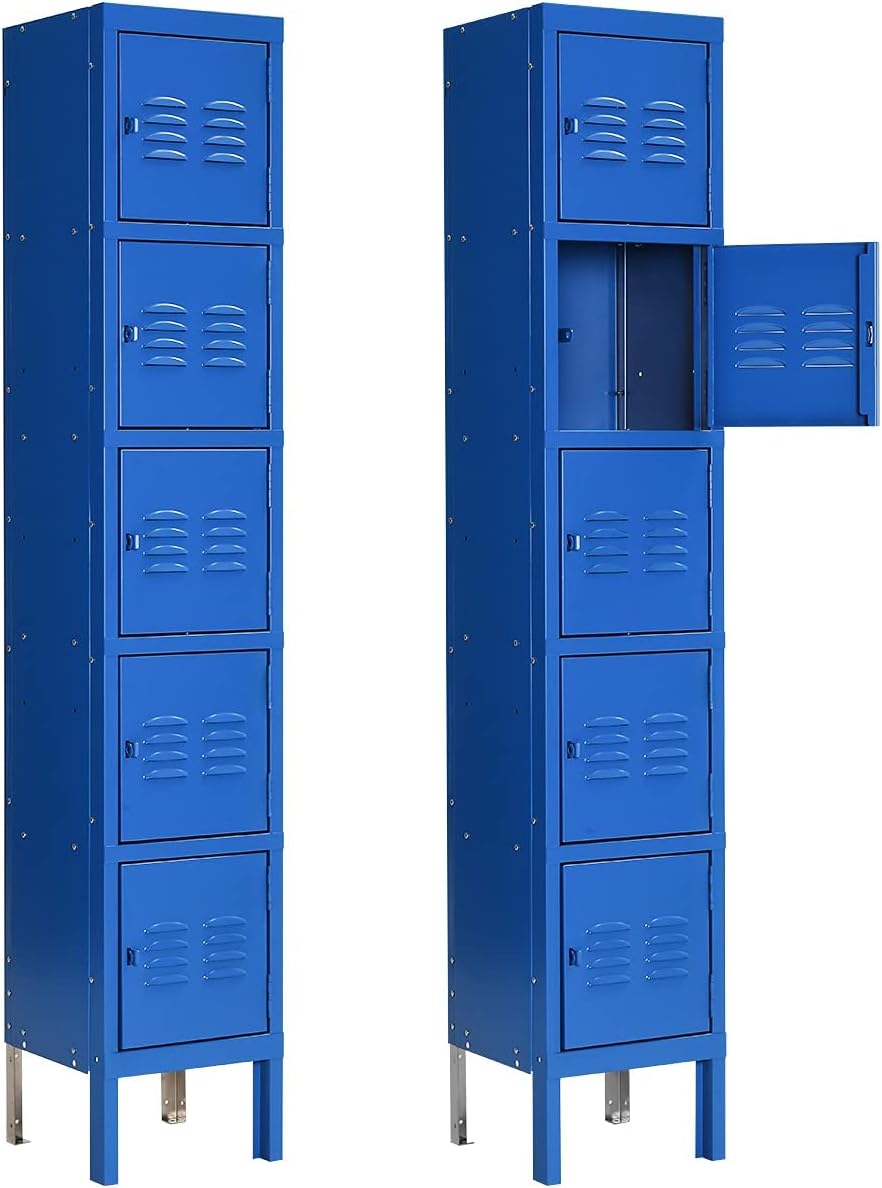 Bonusall Metal Locker for Employees, Office Storage Locker Cabinets, 5-Tier Steel Lockers for School, Gym Locker Compartment Home Office (Blue