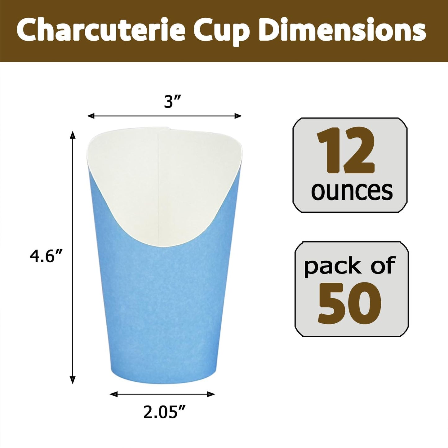 CAMKYDE 50 Pcs French Fries Holder, 12oz Disposable Paper French Fry Cups Charcuterie Cups for all Occasions (12oz, Blue)