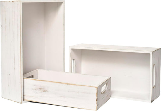 Set of 3 Wooden Boxes for Storage Small Crates for Display and Organizing, Farmhouse Style Storage Boxes for Crafts, Decor, Home Pantry and Living Room